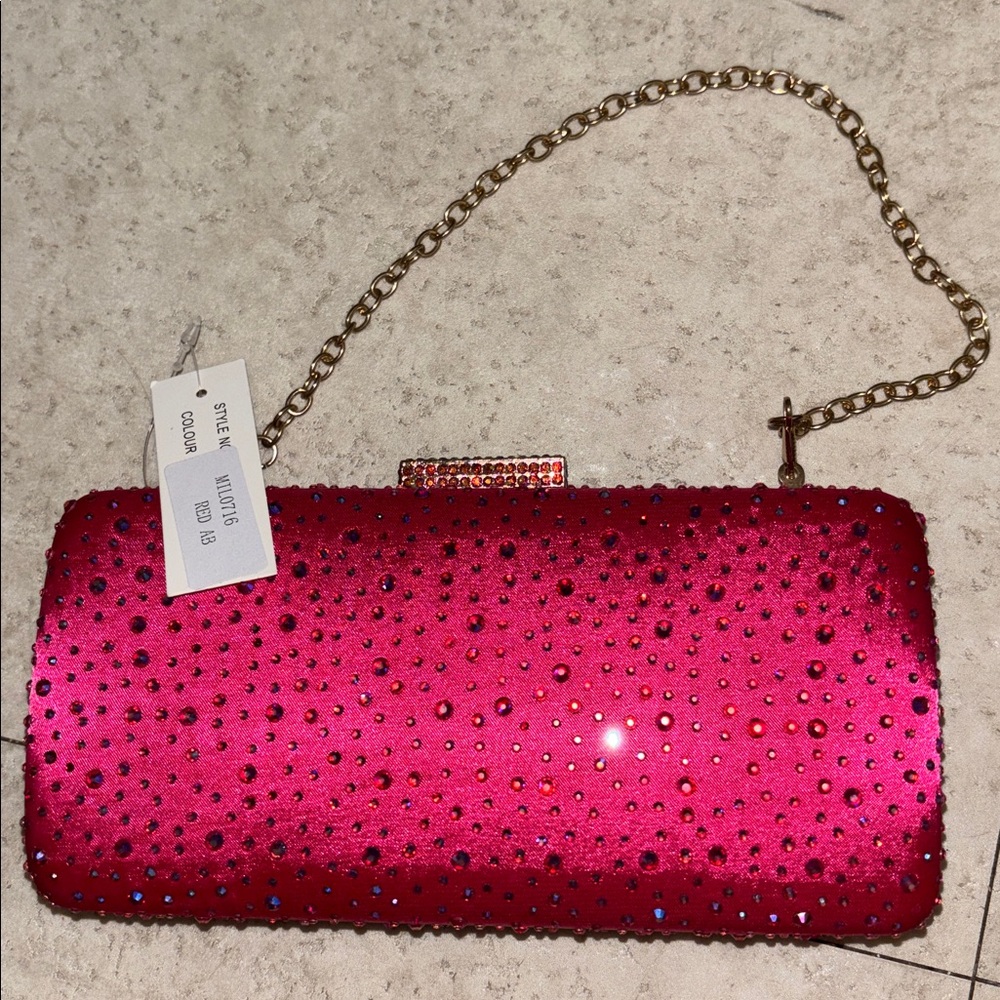Elegant Pink Clutch with Gold Chain
